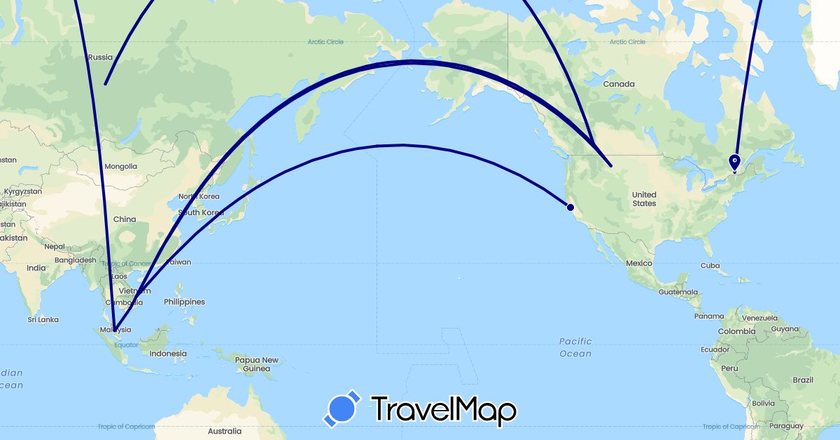 TravelMap itinerary: driving in Canada, Malaysia, Russia, United States, Vietnam (Asia, Europe, North America)